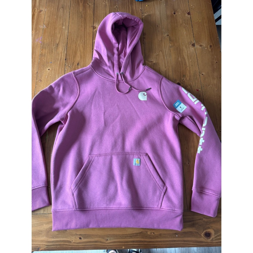 Carhartt Women Relaxed Fit Midweight Logo Graphic Hoodie Pink 102791 V73 M NEW